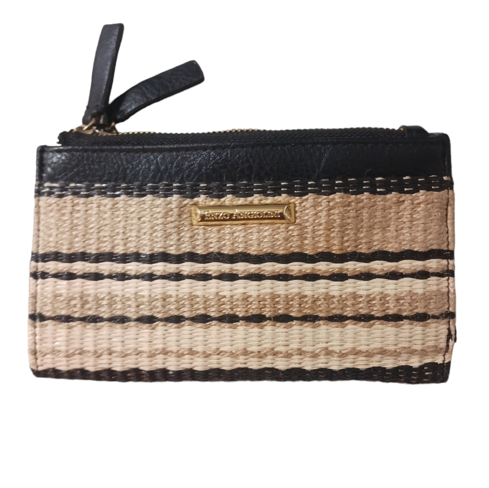 NEW Enzo Angiolini Woven Straw and Leather Wallet